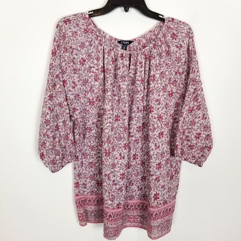 Chaps‎ Women Plus Pleasant Blouse Top Sz 1X Boho Floral Long sleeve